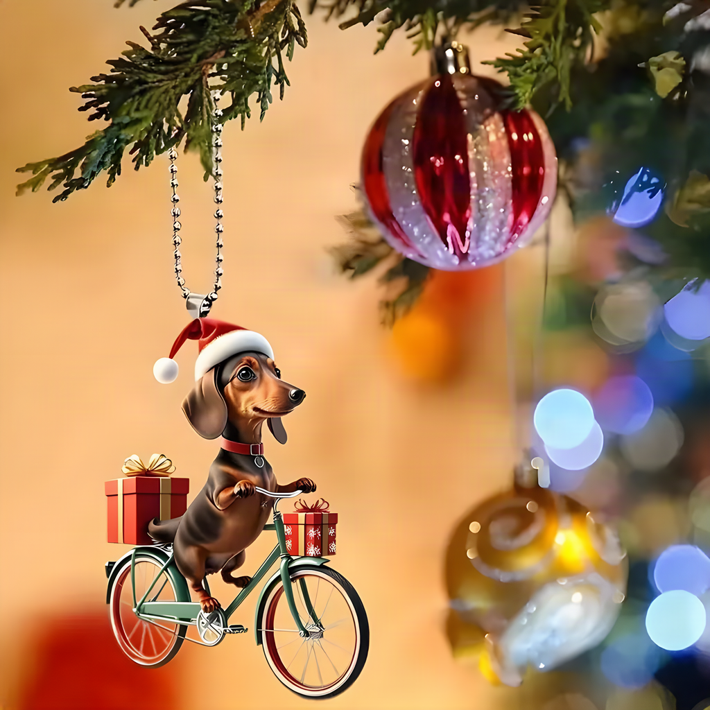 Acrylic Dog Bicycle Christmas Ornaments